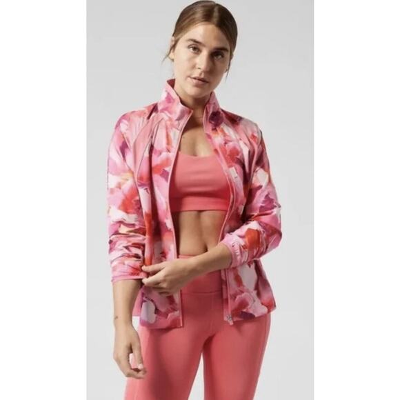 Athleta Jackets & Blazers - ATHLETA Run with It pink orange painted energy abstract zip up athletic jacket